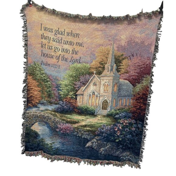Decorative Tapestry Throw Blanket Church Design & Psalm 122:1 Size 50" x 60"